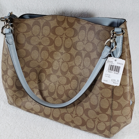 Coach Sig Hallie Khaki Pale Blue F80298 Bag NWT - Picture 3 of 8